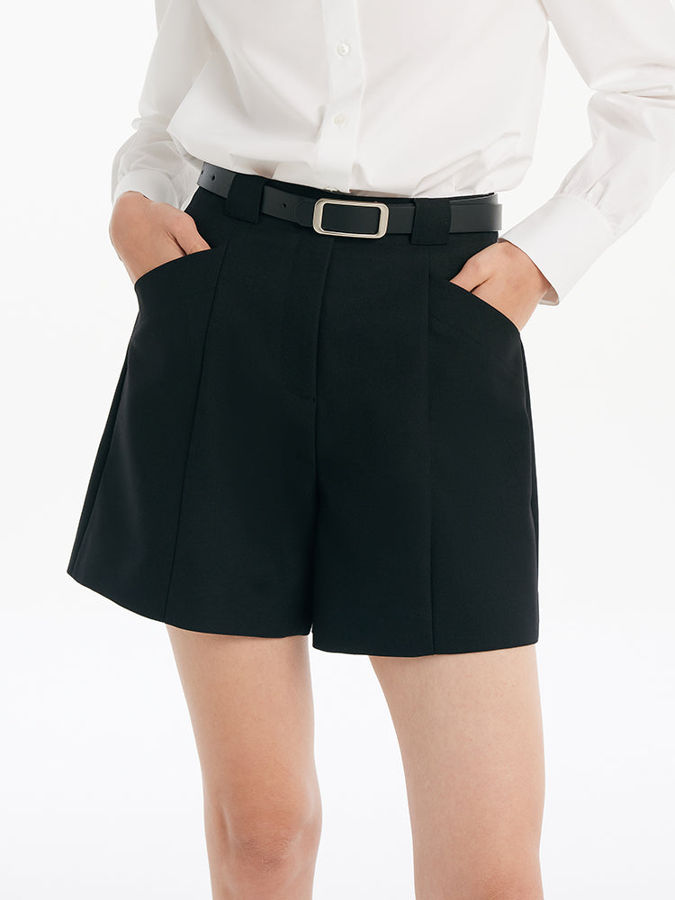 Worsted Wool A-Line Women Shorts With Belt GOELIA