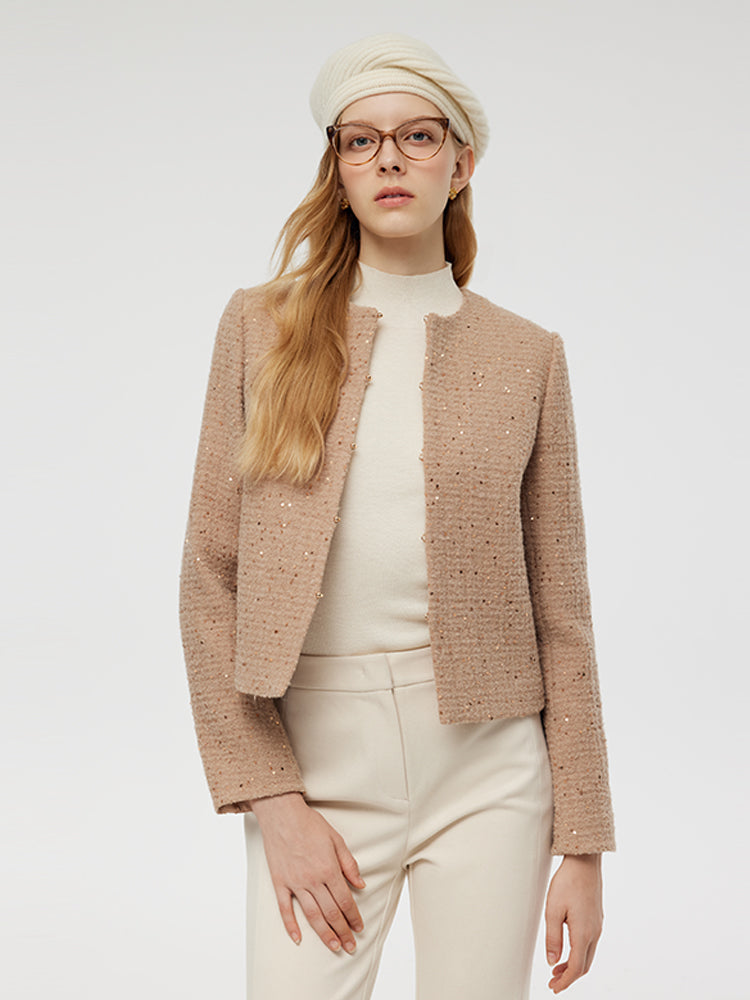 Alpaca And Wool Tweed Women Crop Jacket GOELIA