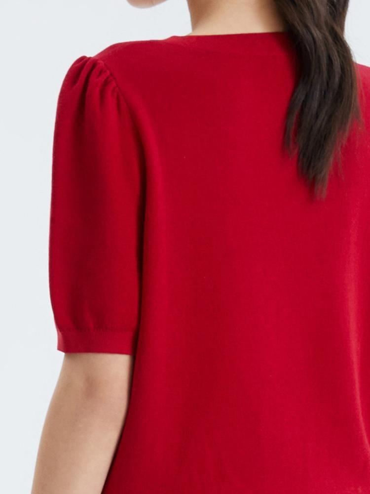 Red V-neck Detachable Bowknot Top GOELIA