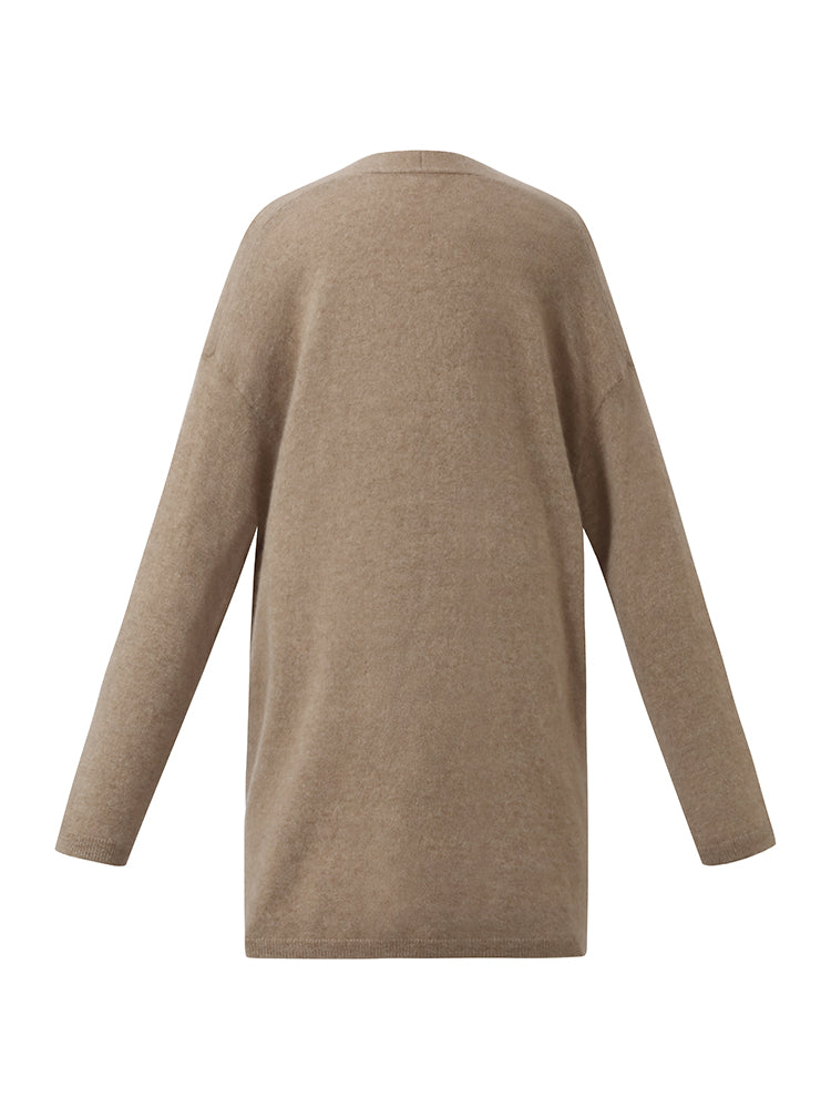 Light Camel Brushed Cashmere Short Women Cardigan GOELIA