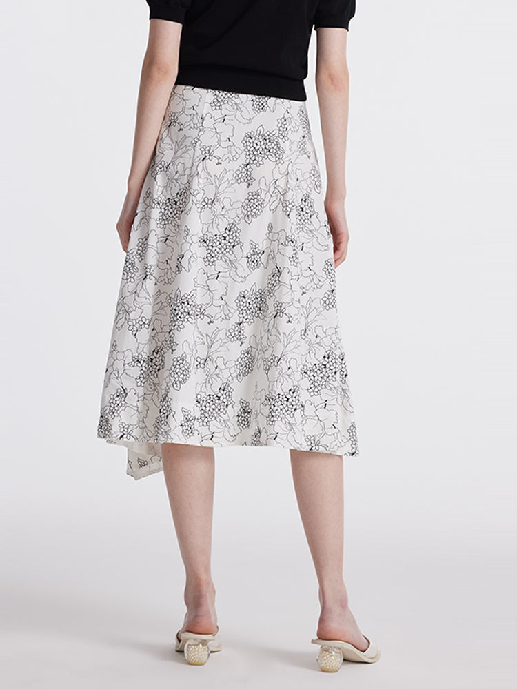 Iris Printed Asymmetric Hem Women Half Skirt GOELIA