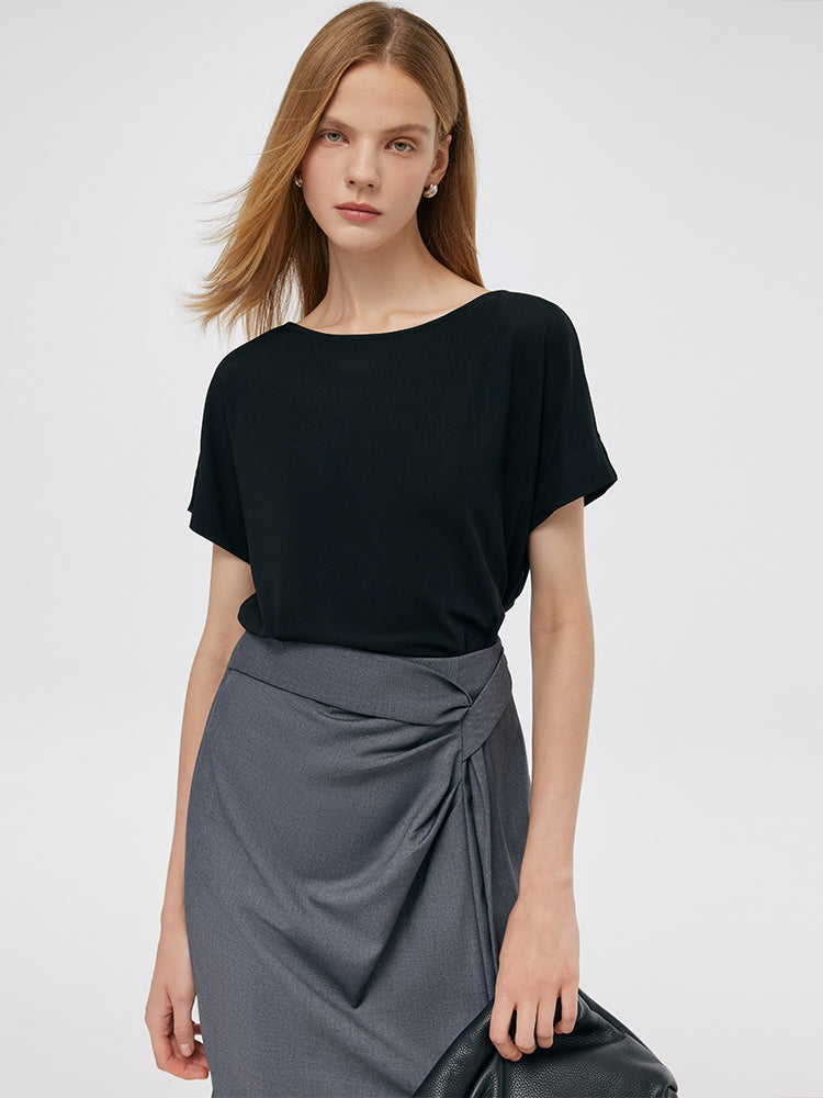 Black Acetate Top And Skirt Two-Piece Set GOELIA