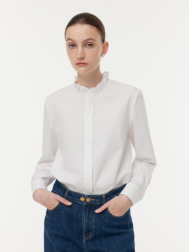 Cotton Ruffle Collar Women Shirt GOELIA