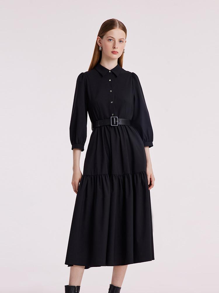 Machine Washable Silk And Woolen Collared Dress – GOELIA