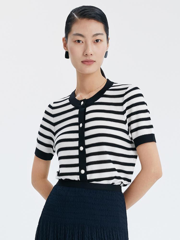 Acetate Stripe Cropped Knit Top GOELIA