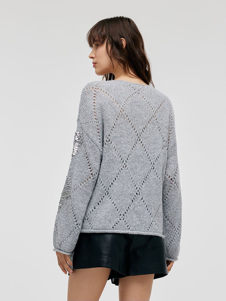 Mohair Argyle Sequins Pullover Women Sweater GOELIA