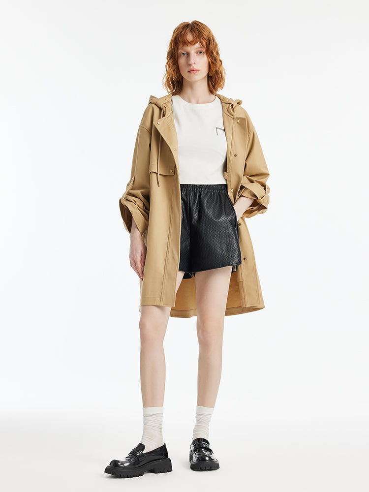 Hooded Single-Breasted Oversized Women Trench Coat GOELIA