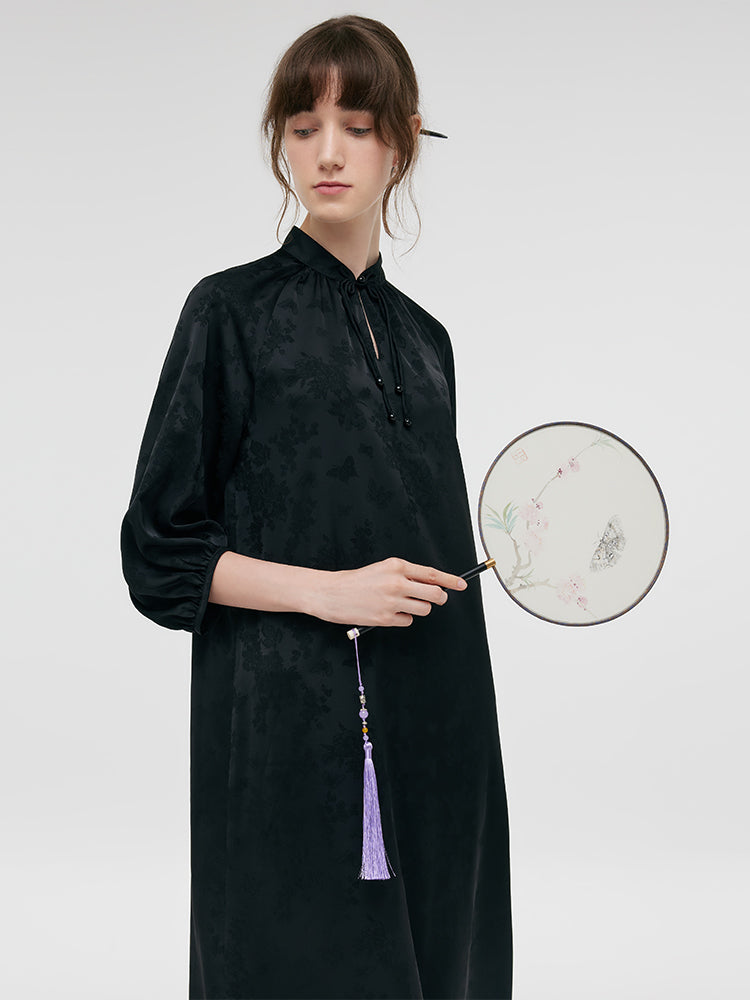 New Chinese-Style Jacquard Women Qipao Midi Dress GOELIA