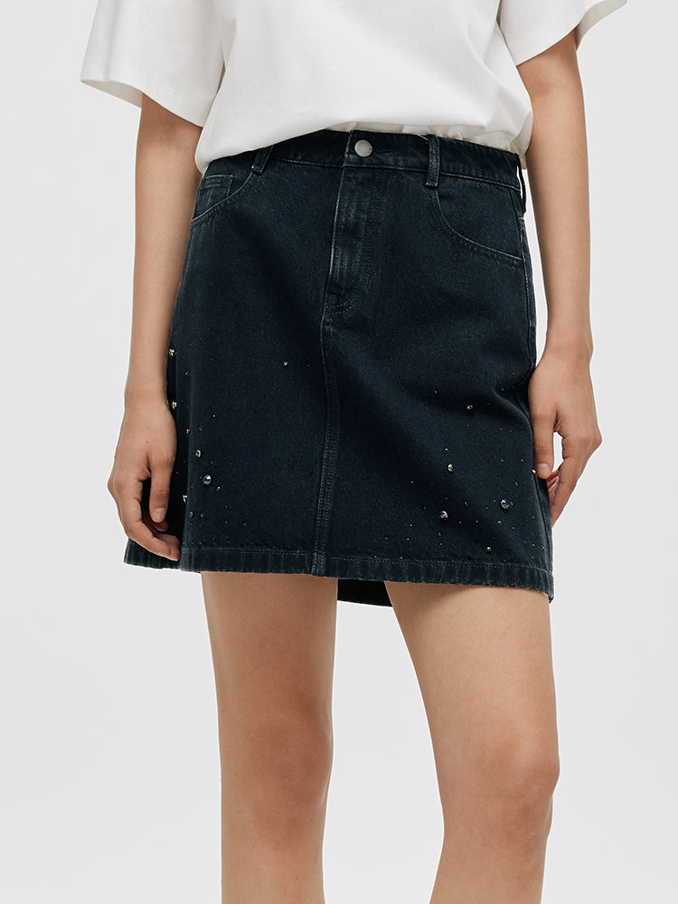 Denim Rhinestone Women Skirt GOELIA