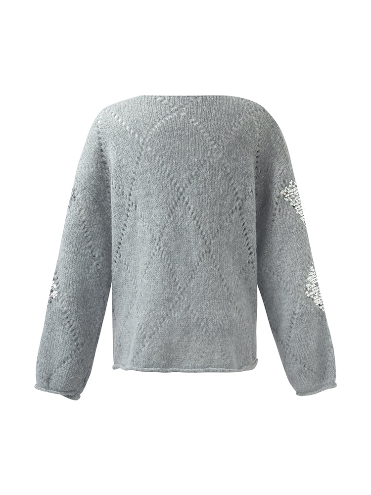 Mohair Argyle Sequins Pullover Women Sweater GOELIA