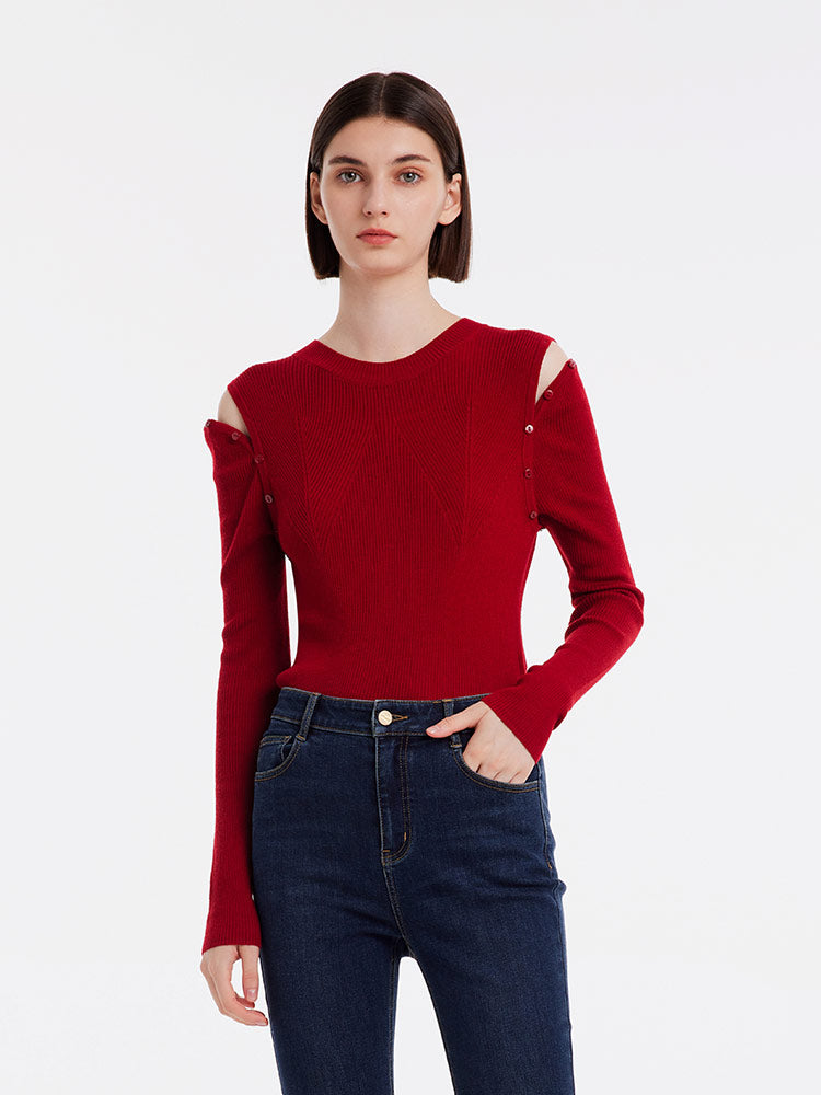 Detachable Sleeve Woolen Round Neck Women Sweater GOELIA