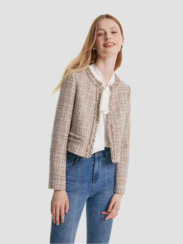 Tweed Frayed Women Crop Jacket – GOELIA