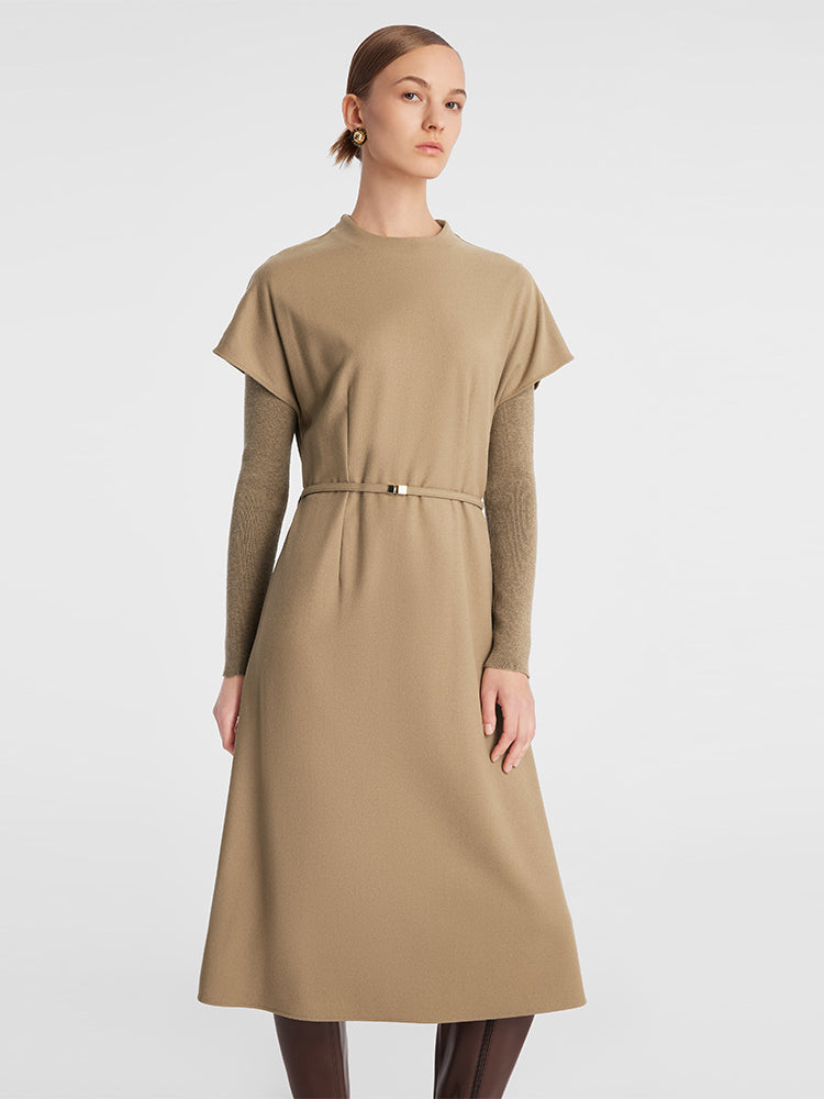 Cashmere And Woolen Double-Layer Pieces Midi Dress GOELIA