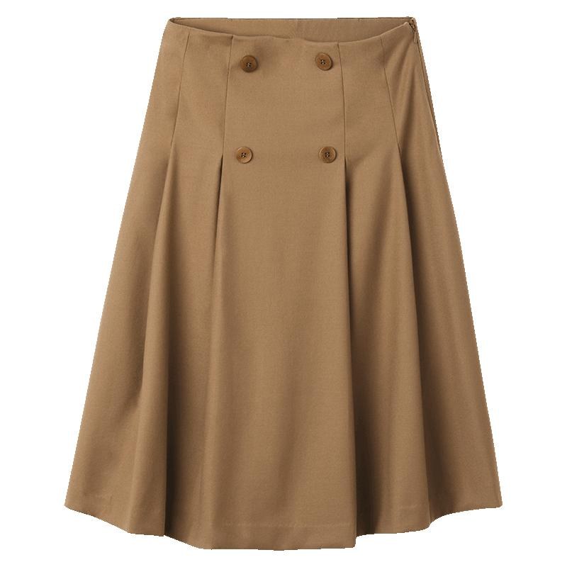 Brown Worsted Woolen A-line Skirt GOELIA