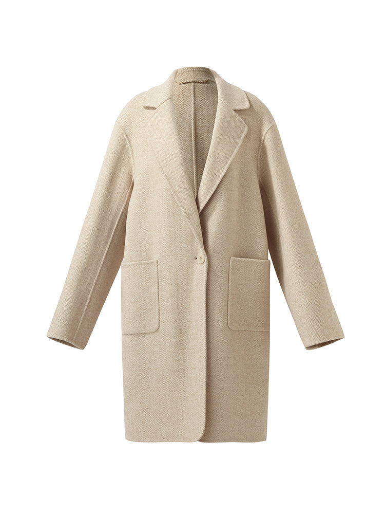 Wool Cashmere Herringbone Women Mid-Length Coat GOELIA