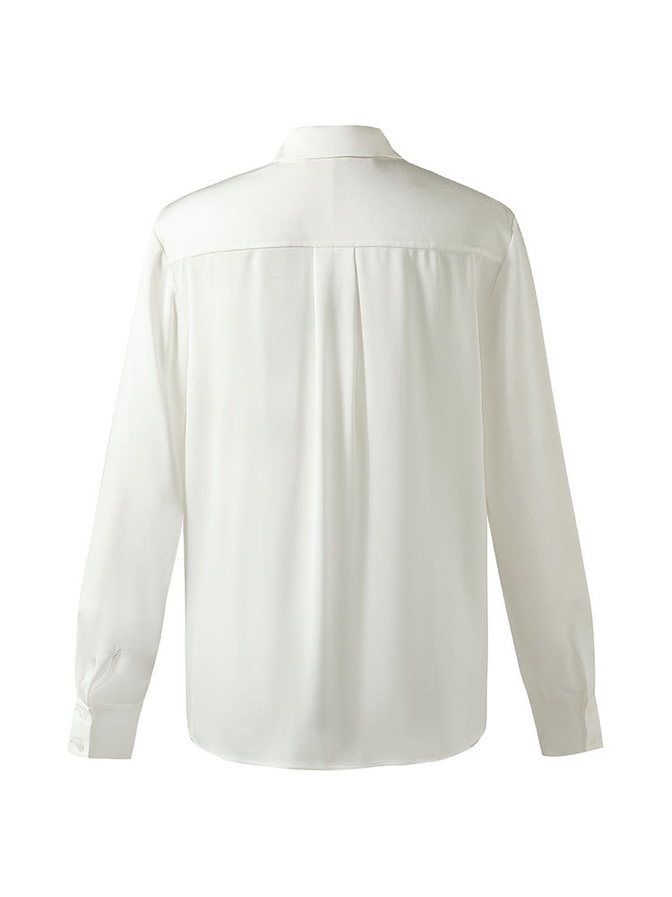 Acetate White Lapel Women Shirt With Detachable Chain GOELIA