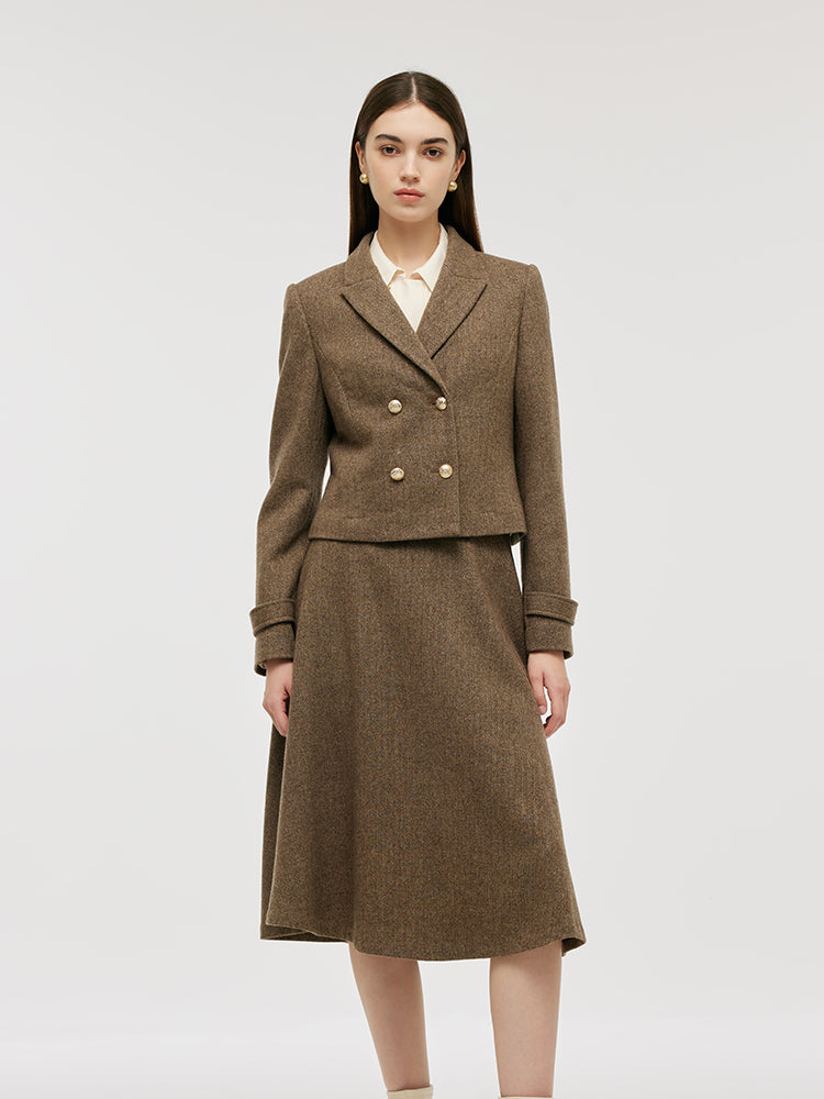 Washable Wool Crop Jacket And A-Line Skirt Two-Piece Set GOELIA