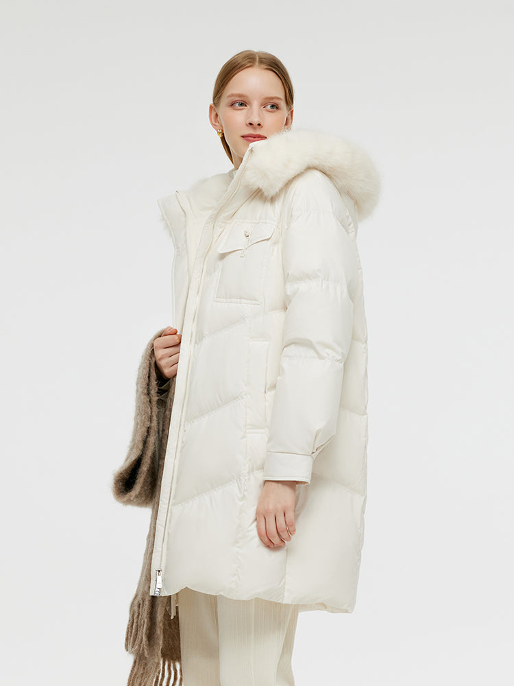 Goose Down Coat With Detachable Faux Fur Hood GOELIA