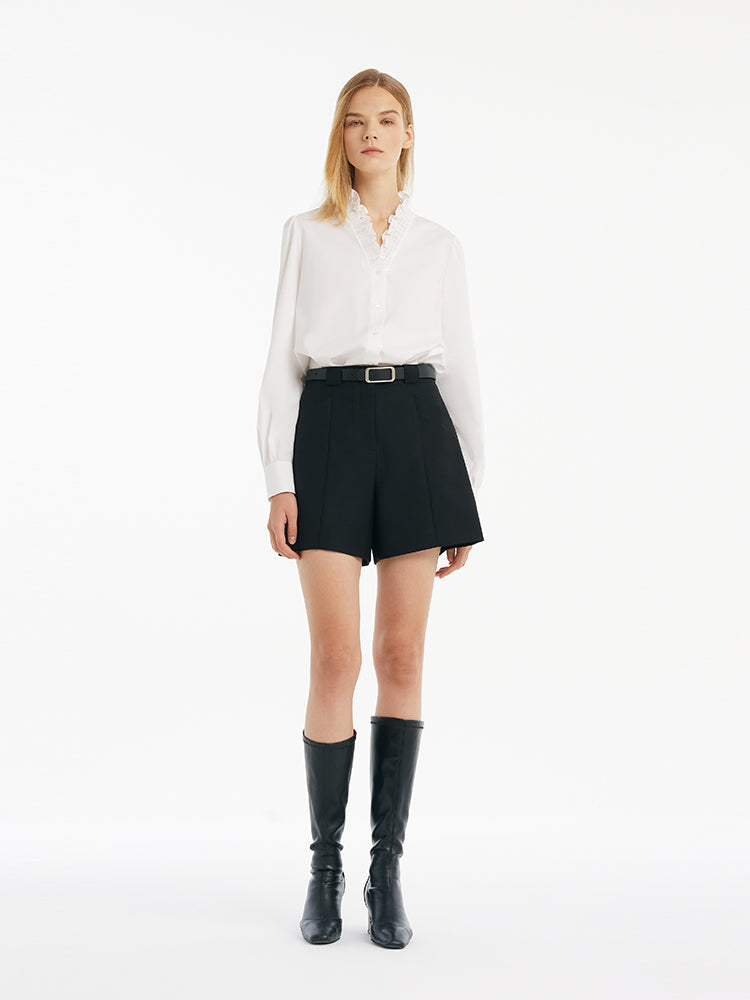 Worsted Wool A-Line Women Shorts With Belt GOELIA