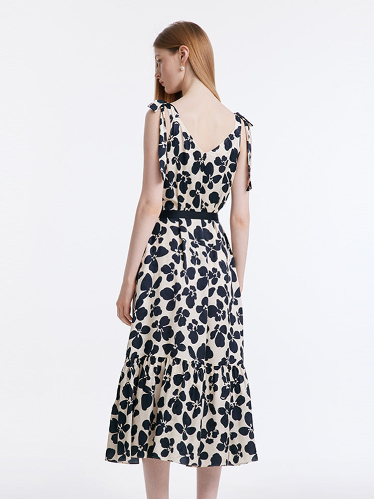 Black Floral Tie-Strap Dress GOELIA