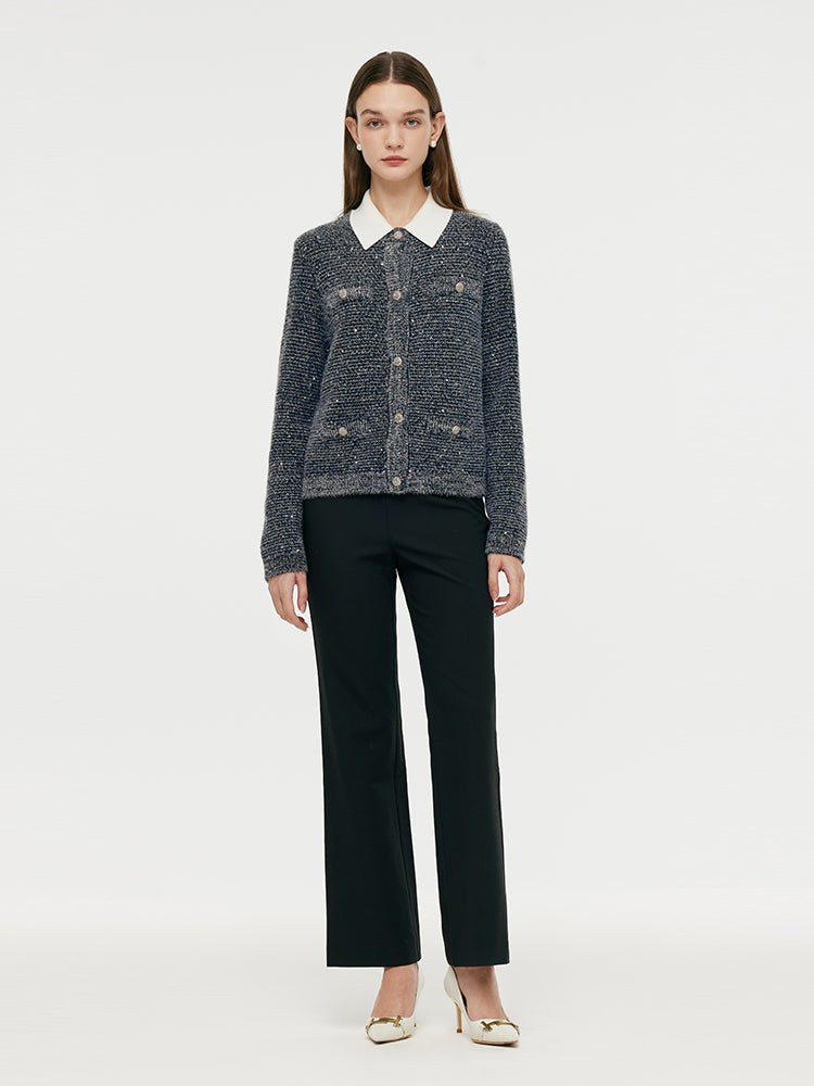 Wool Blend Sequins Tweed Women Cardigan GOELIA