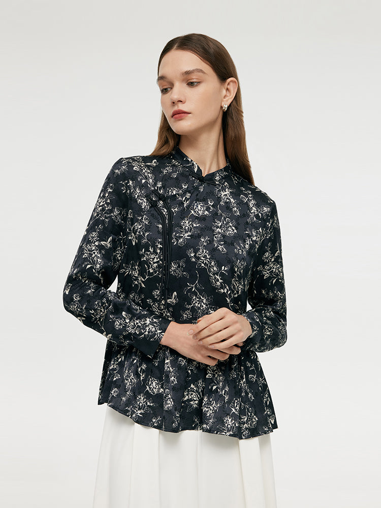 Butterflies Print New Chinese-Style Women Blouse GOELIA