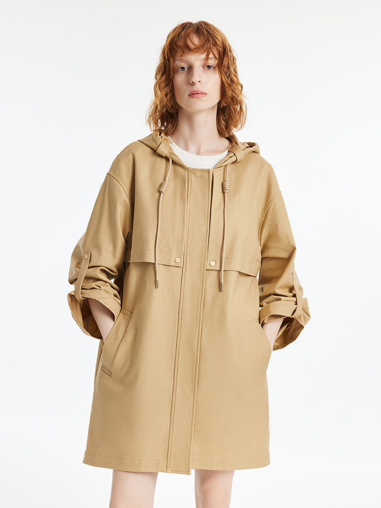 Hooded Single-Breasted Oversized Women Trench Coat GOELIA