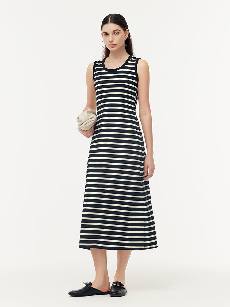 Black And White Stripe Women Knit Vest Maxi Dress GOELIA