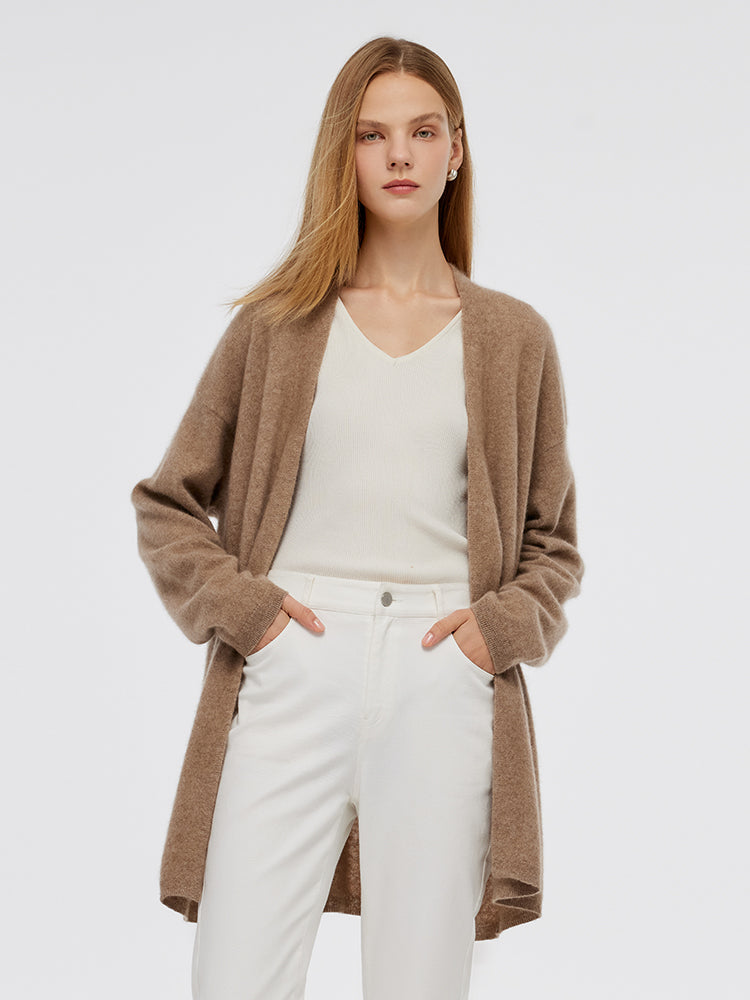 Light Camel Brushed Cashmere Short Women Cardigan GOELIA