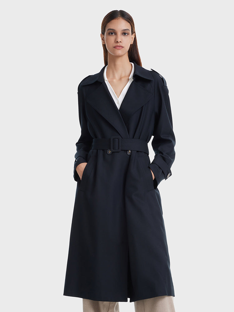 Worsted Woolen Double-Breasted Trench Coat GOELIA