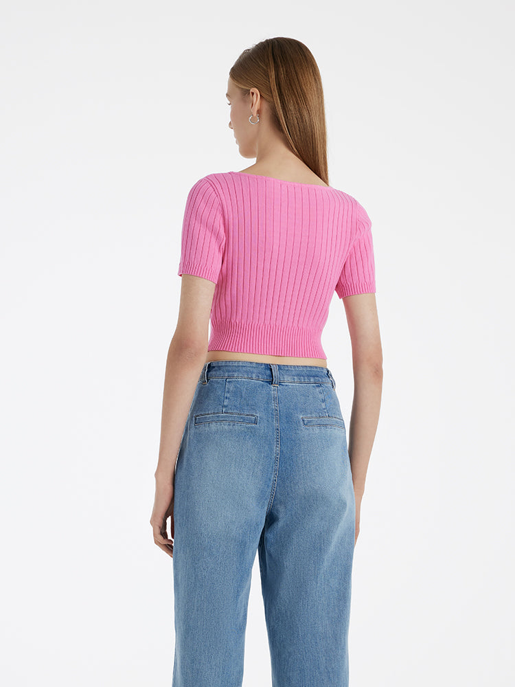 Basic Fitted Crop Women Knit Top GOELIA