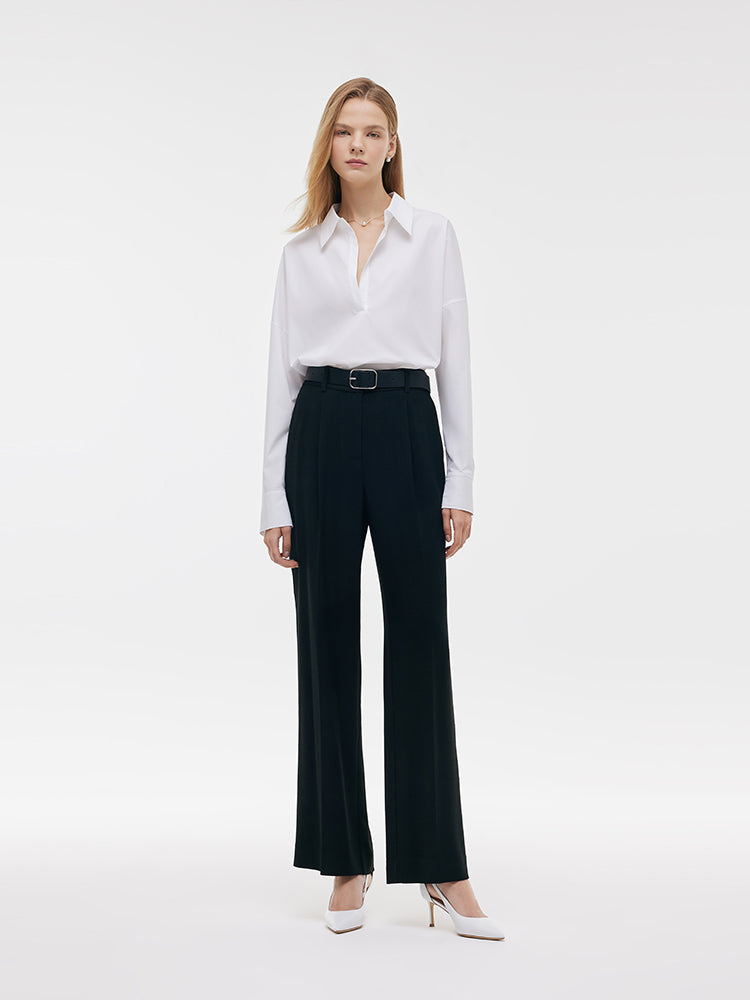 Acetate Straight Pleated Women Pants GOELIA