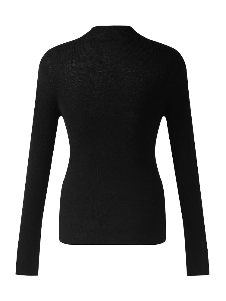 Pure Wool Mock Neck Women Sweater GOELIA