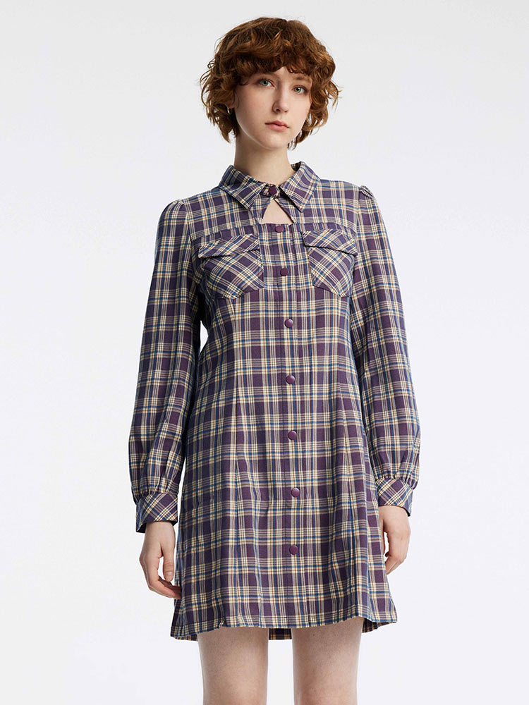 Gathered Waist Plaid Mini Dress GOELIA