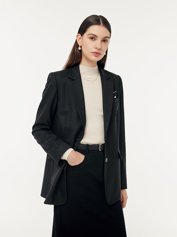 100% Wool Women Blazer With Detachable Brooch GOELIA