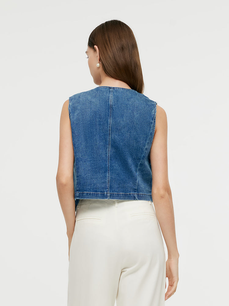 Single-Breasted Women Denim Crop Vest GOELIA