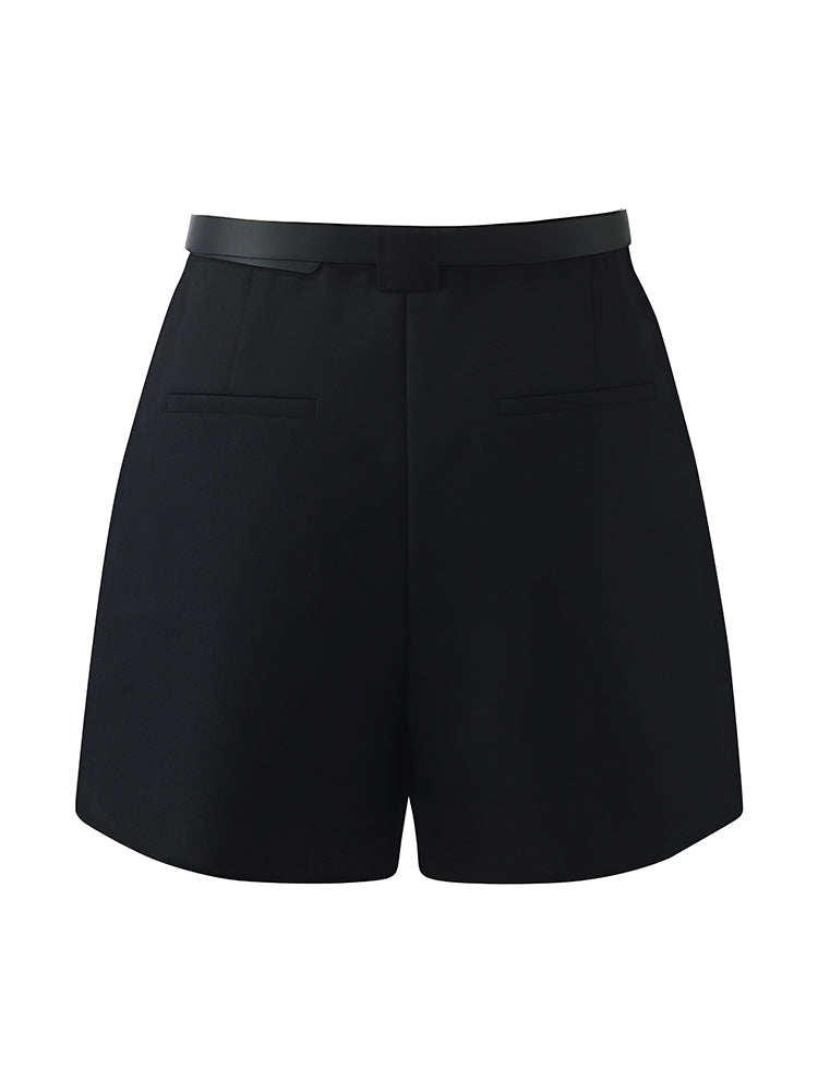 Worsted Wool A-Line Women Shorts With Belt GOELIA