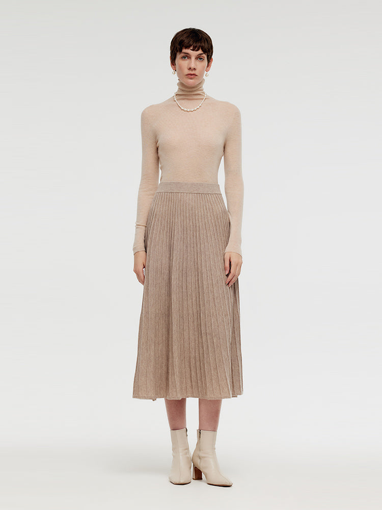 Wool A-Line Pleated Women Midi Skirt GOELIA