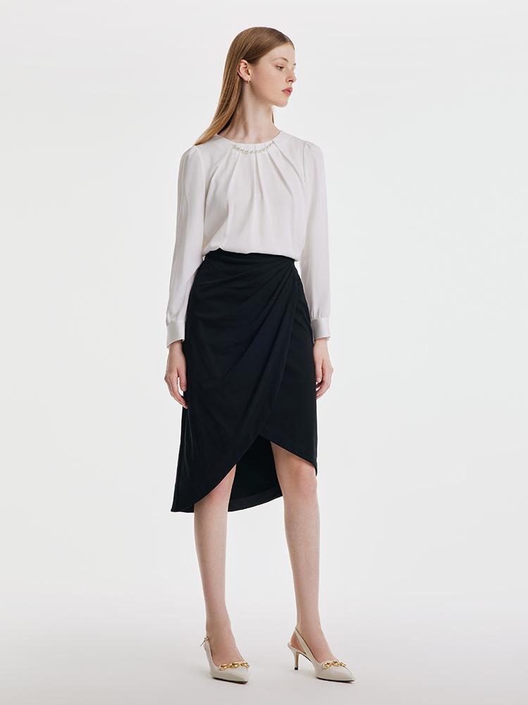 Knitted Ruched Asymmetric Hem Skirt GOELIA