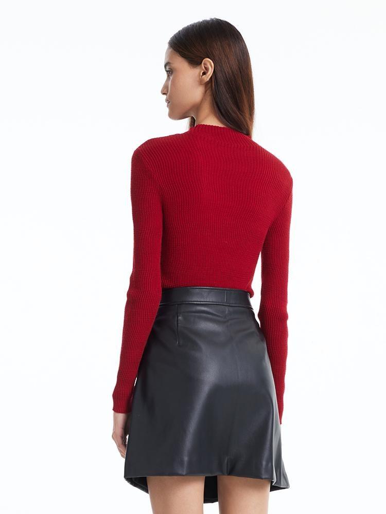 Pure Wool Mock Neck Slim Women Sweater GOELIA