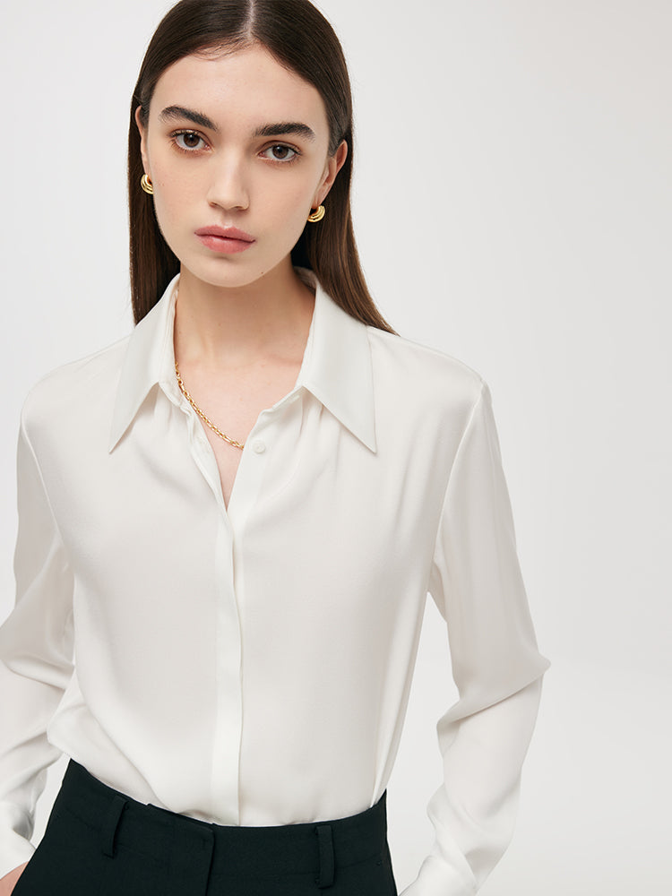 Acetate White Lapel Women Shirt With Detachable Chain GOELIA