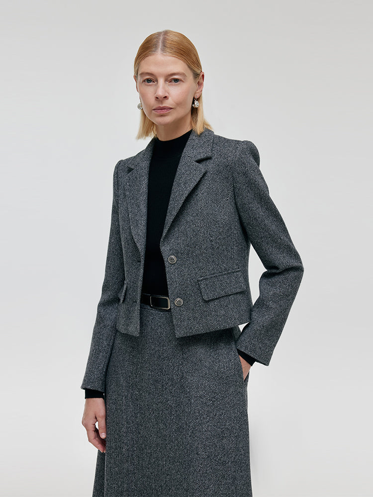 Washable Wool Crop Jacket And Half Skirt Two-piece Set GOELIA