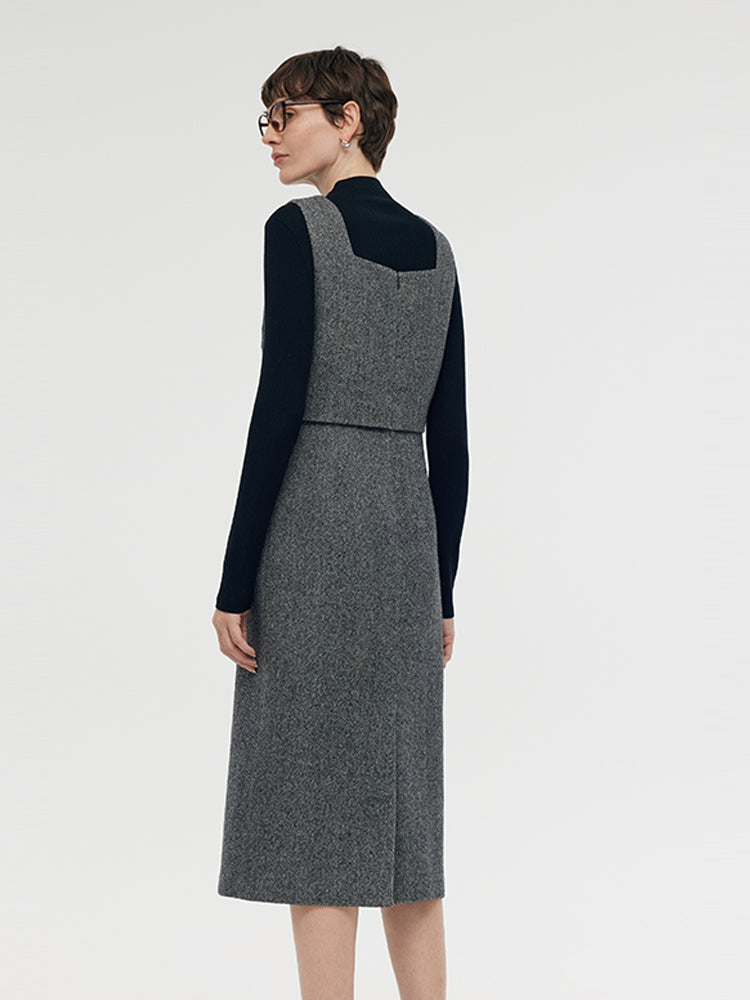 Washable Wool Vest Midi Dress And Knit Top Two-Piece Set GOELIA