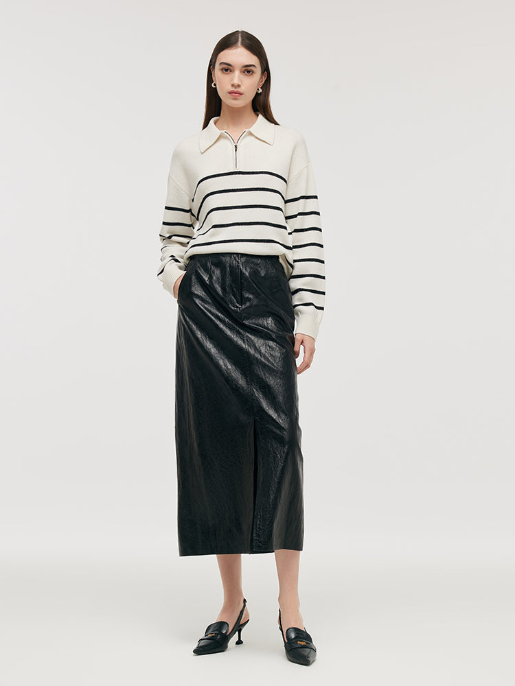 PU Leather Slit Women Column Skirt GOELIA