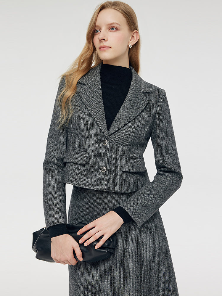 Washable Wool Crop Jacket And Half Skirt Two-piece Set GOELIA