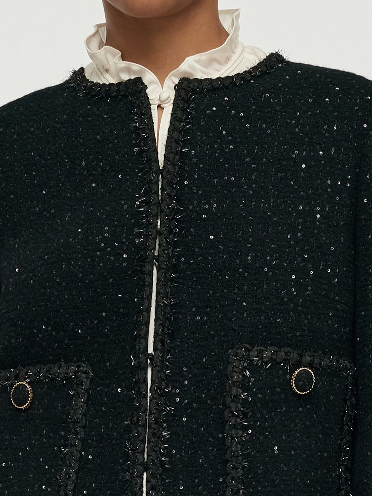 Wool Blend Tweed Sequins Women Crop Jacket GOELIA