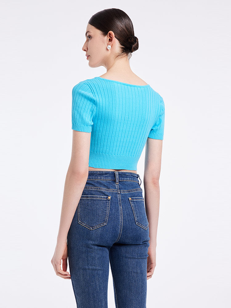 Basic Fitted Crop Women Knit Top GOELIA