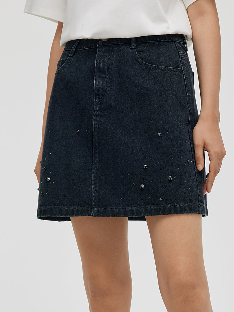 Denim Rhinestone Women Skirt GOELIA