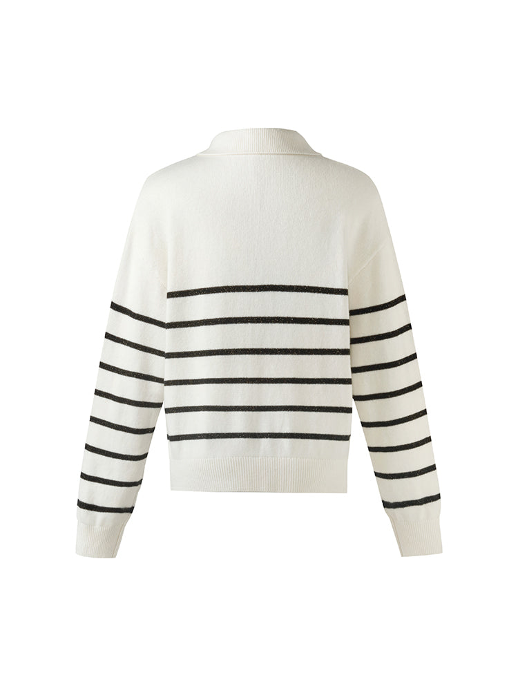 Wool Black And White Stripe Women Sweater GOELIA