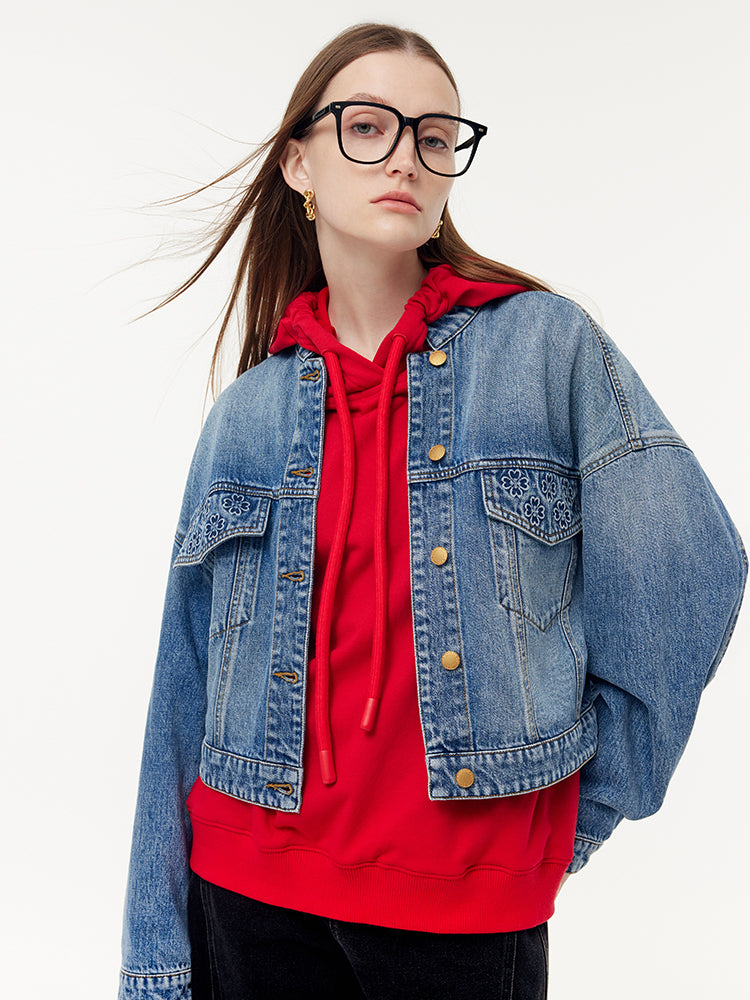 100% Cotton Denim Women Crop Jacket GOELIA